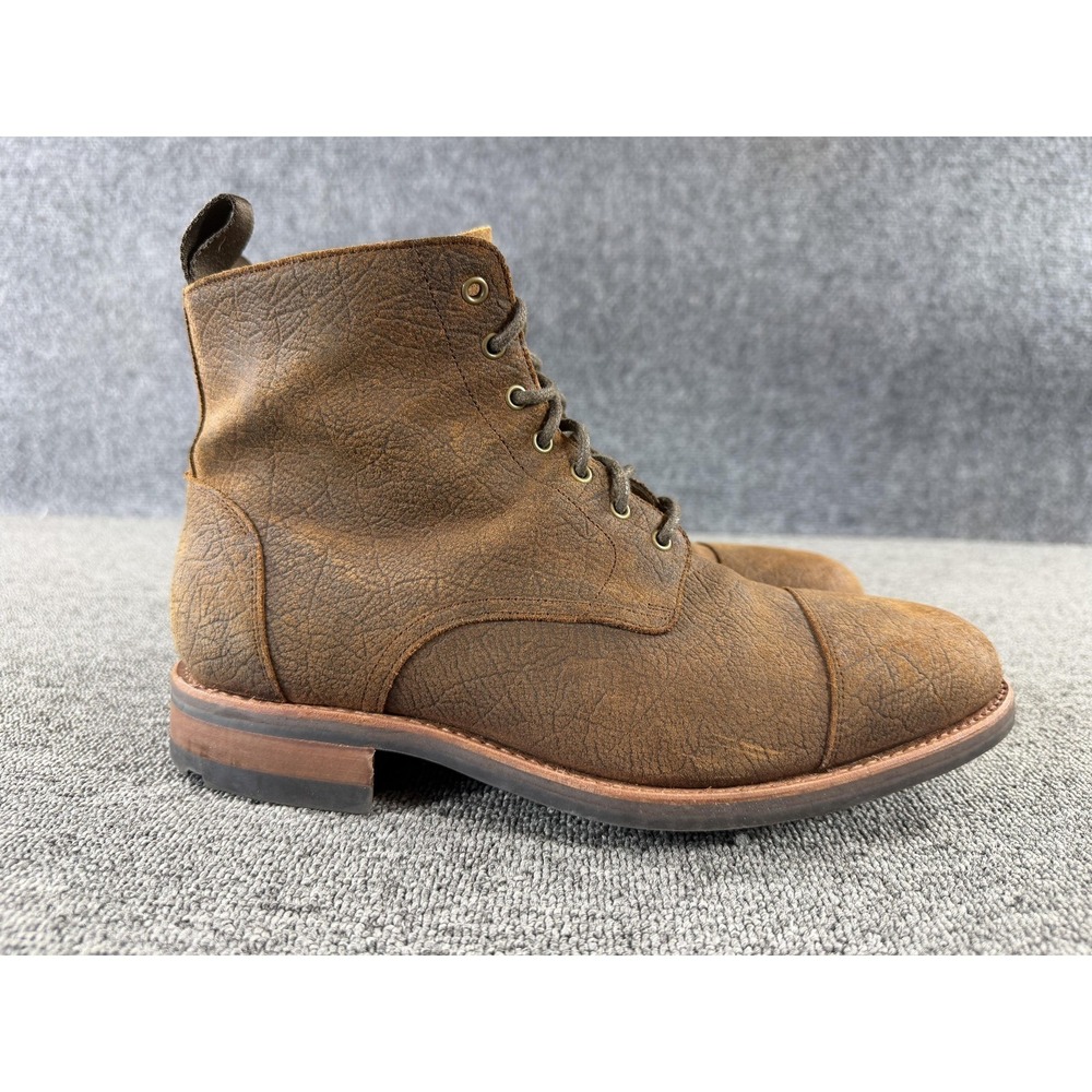 Taft Boots Mens 7 Brown Leather Combat Ankle Lace Up Rubber Sole Lined Cap Toe - Picture 3 of 13